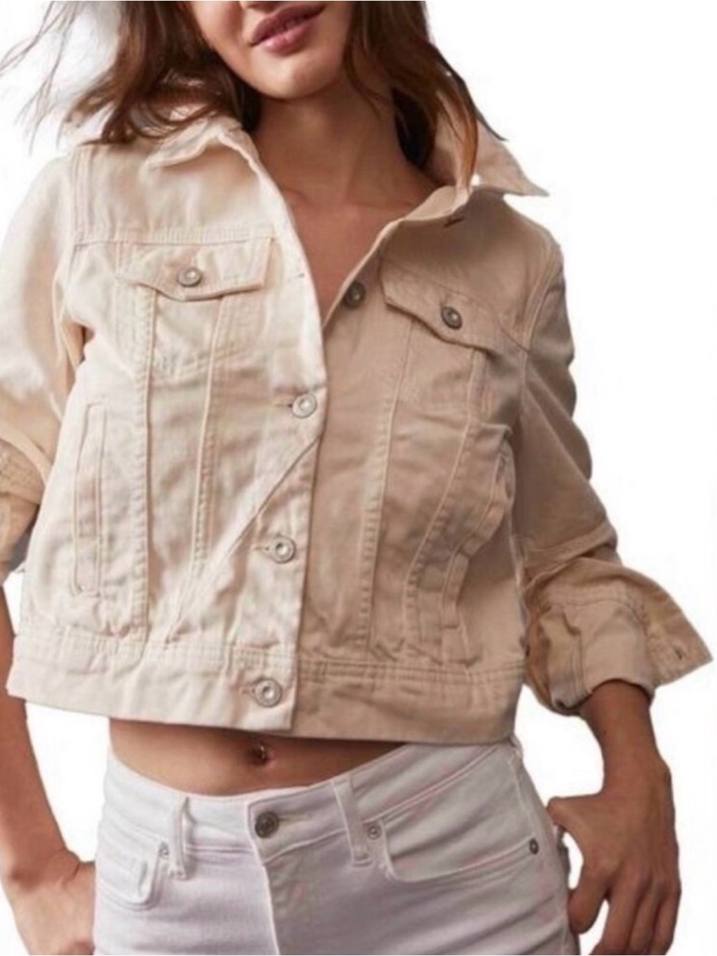 We The Free- Women's Cream Denim Jacket - Classic Button-Front